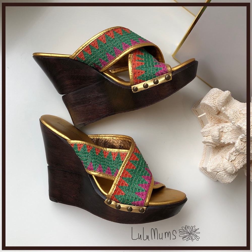 Diane von Furstenberg DVF Moore Tropical Leather Weave Wedge Platform Slingback